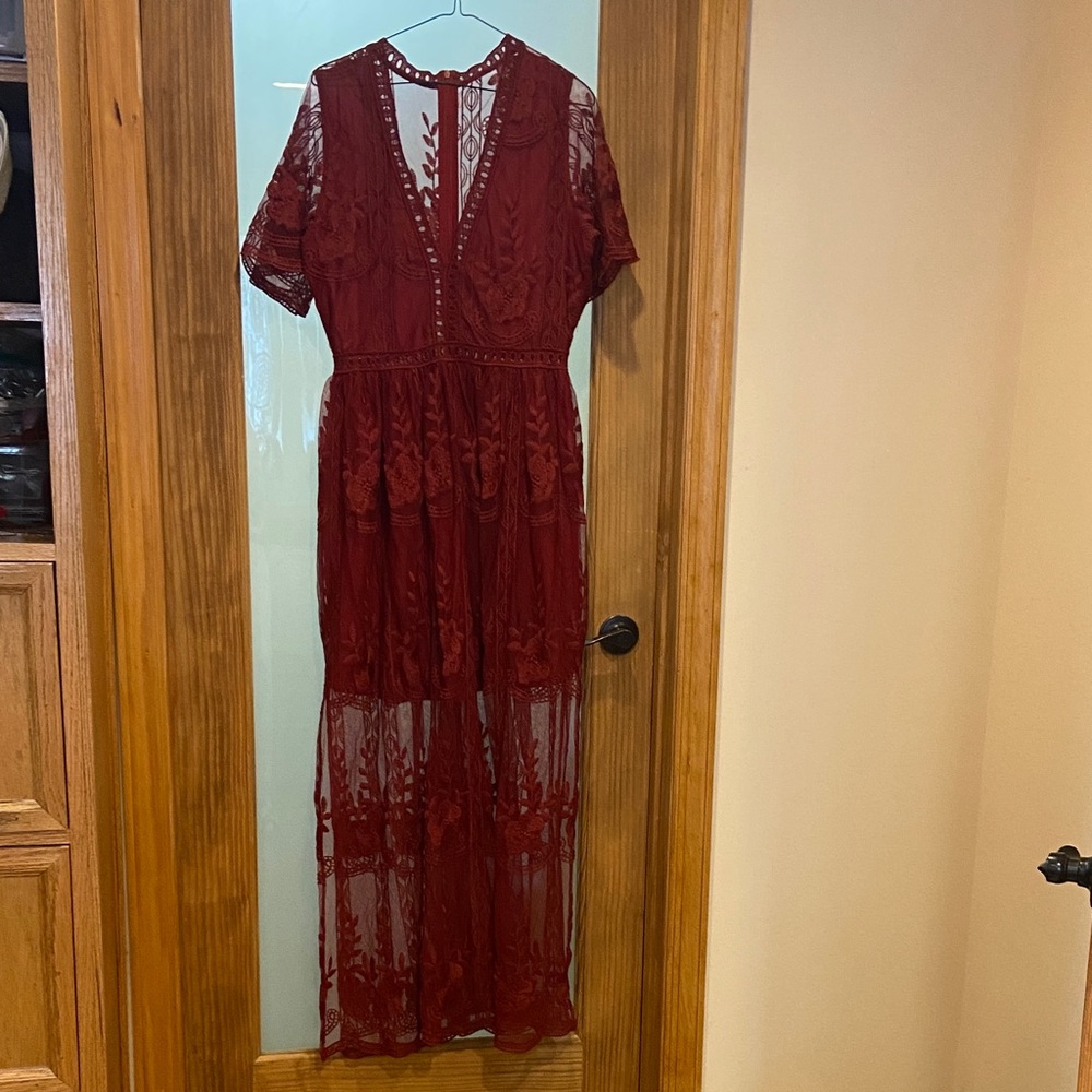 Elegant Lace Red Dress